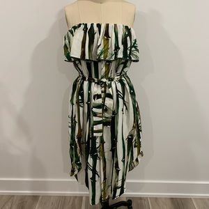 Tryb printed midi tie-waist strapless dress